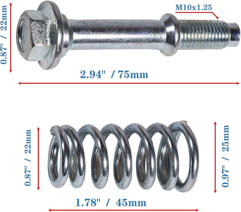 BEONEO -675-221 M10x1.25X75CM Exhaust Manifold Bolt Nut and Spring Repair Kit 2set for Exhaust Bolt and Spring Hardware Kit ‎36454; 4978; 4979;206068H30A;90501A0006; 90501A0031 White Antirust. - Image 3